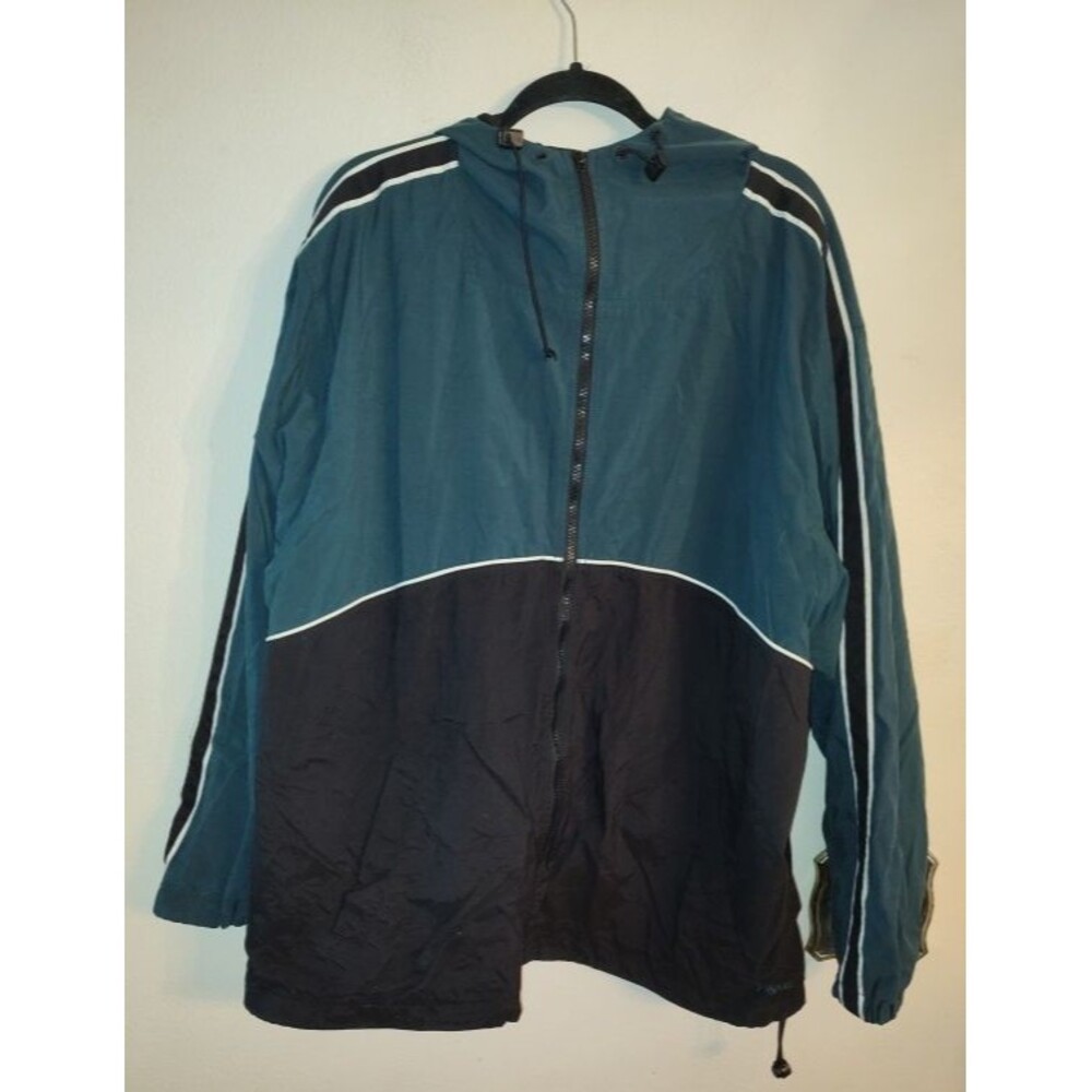 Vintage JanSport Men's Turquoise Green Black Varsity Windbreaker Jacket Size XL